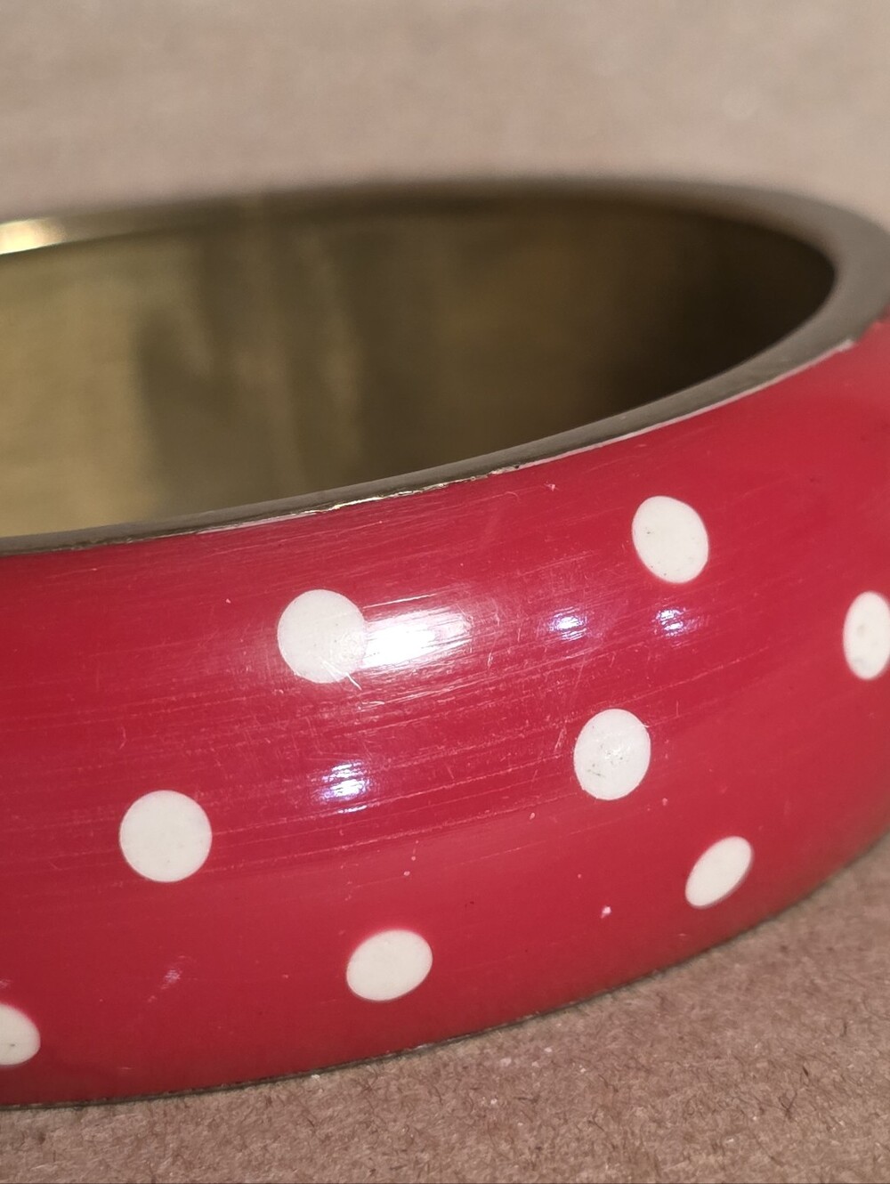 Vintage Red Polka Dot Enamel Bangle Bracelet